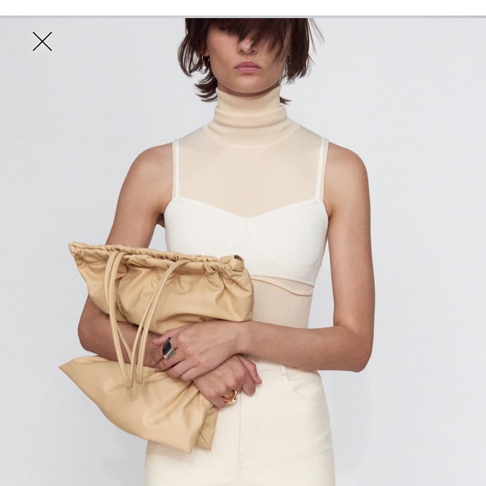 Zara large beige soft feel tote bag chic classic